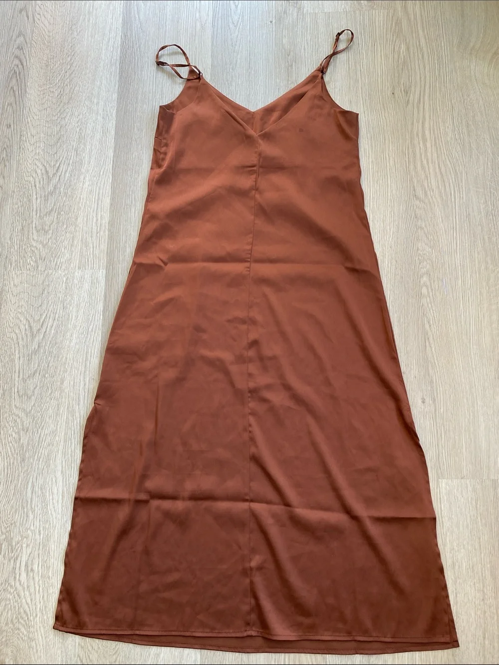 The Drop Rust Brown Satin Slip Dress Minimalist Midi Dress Cami Dress - Picture 7 of 10